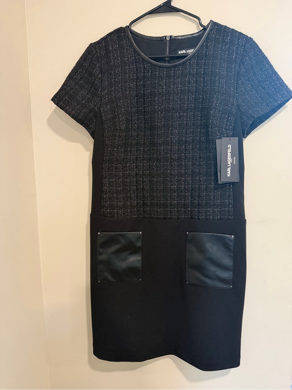 Karl Lagerfeld Black Tweed-Front Ponte Mini Dress NWT